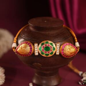 Pink & green colour gold plated choker