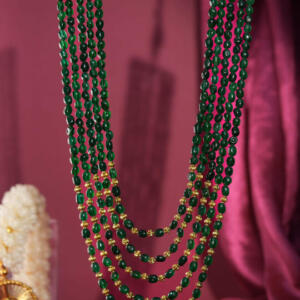 green long maala with golden beaded for
