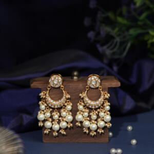 Gold plated pearl chandbaali earrings