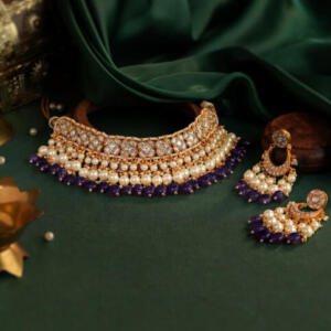 Purple beaded jadau choker set