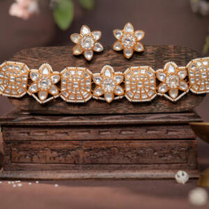 Floral design white choker with studs