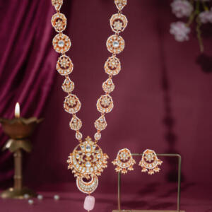 Gold plated jadtar long necklace with studs