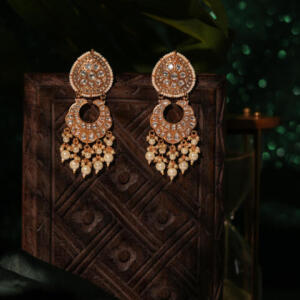 white pearl beaded gold plated chandbaali