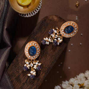 Delicate handcrafted Blue saphire carved stone Earrings