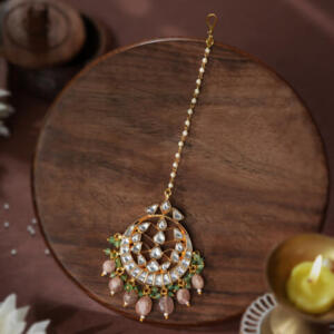 Pastel pink beaded maangtika