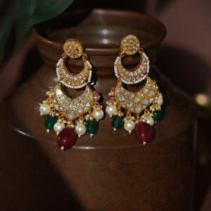 Red green statement chandbali Earrings
