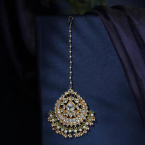 Bridal jadau gold plated pearl maang tikka
