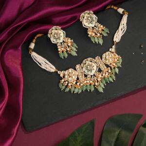 rajdwadu style delicate festive wear choker set with firozi meena work and jade beads