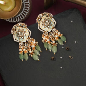 sea green beads with meenakri Earrings