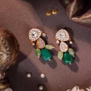 handcrafter delicate earings with shades of green