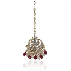 WHITE JADTAR STONE MAANGTIKA BEADED WITH PEARLS AND RUBY BEADS