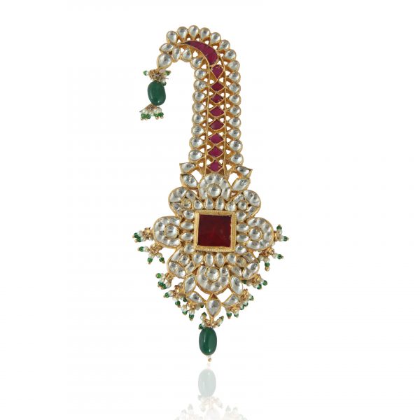 WHITE AND RED JADTAR STONES WITH GREEN BEADS KILANGI
