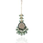 WHITE TIKKA  GREEN MOTI WORK AND SEA GREEN BEADS  WITH PEARL.