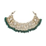 WHITE CHOKER SET WITH GREEN BEADS