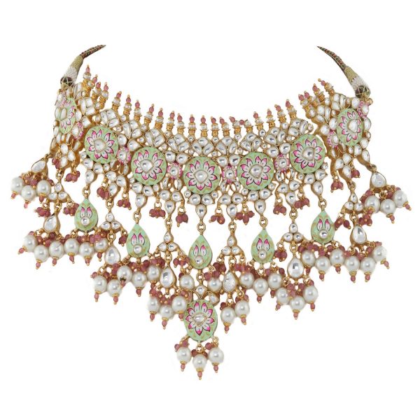 Meenakari worked heavy Necklace set with long earrings