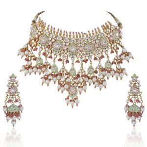Meenakari worked heavy Necklace set with long earrings