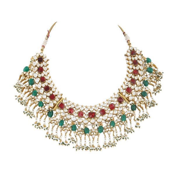 Red and white jadtar necklace