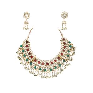 Red and white jadtar necklace