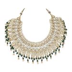 GOLD PLATED GREEN COLOR HEAVY BRIDAL NECKLACE SET