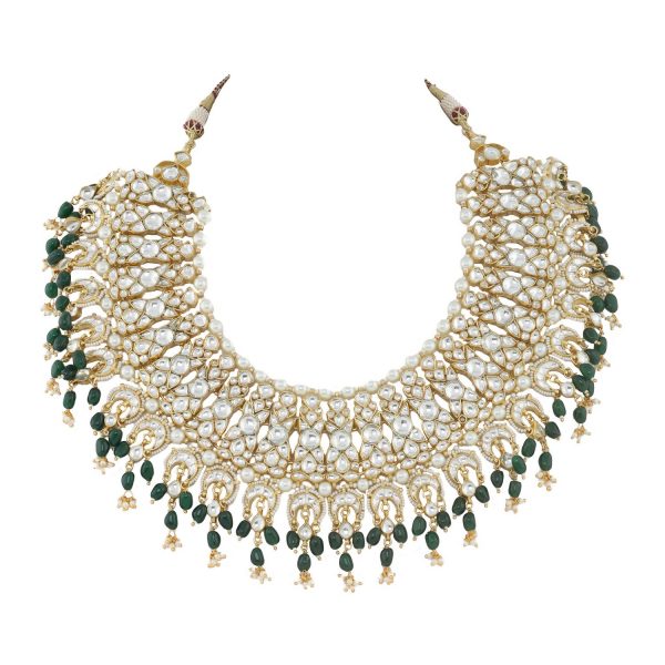 GOLD PLATED GREEN COLOR HEAVY BRIDAL NECKLACE SET