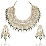 GOLD PLATED GREEN COLOR HEAVY BRIDAL NECKLACE SET