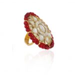 RED MOTI WORK WHITE JADTAR STONE RING