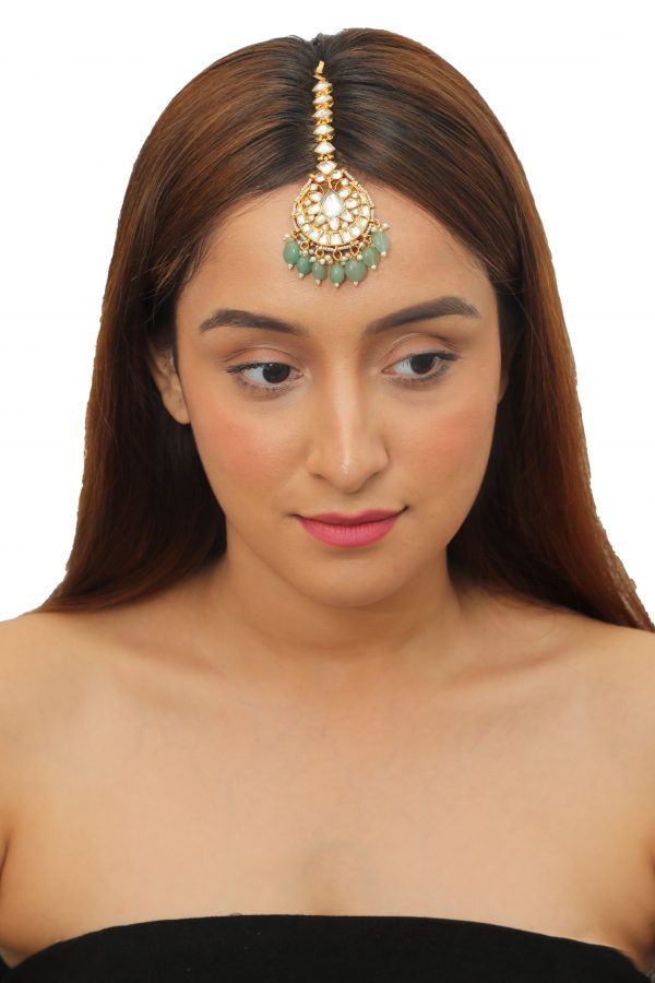 WHITE STONE TIKKA WITH BEADED SEA GREEN BEADS