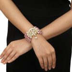 CHAND SHAPED BEADED SMALL WHITE AND PINK PEARL LINE BRACELETS