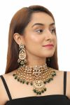 WHITE STONE HEAVY NECKLACE SET WITH GREEN BEADS
