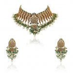 PEACOCK SHAPE WHITE AND SEA GREEN NECKLACE SET