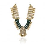 LONG NECKLACE SET WITH GREEN BEADS AND WHITE JADTAR STONE