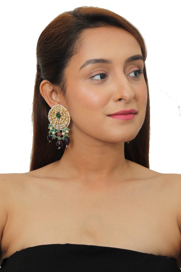 GREEN AND PURPLE WHITE JADTAR STONE NECKLACE SET