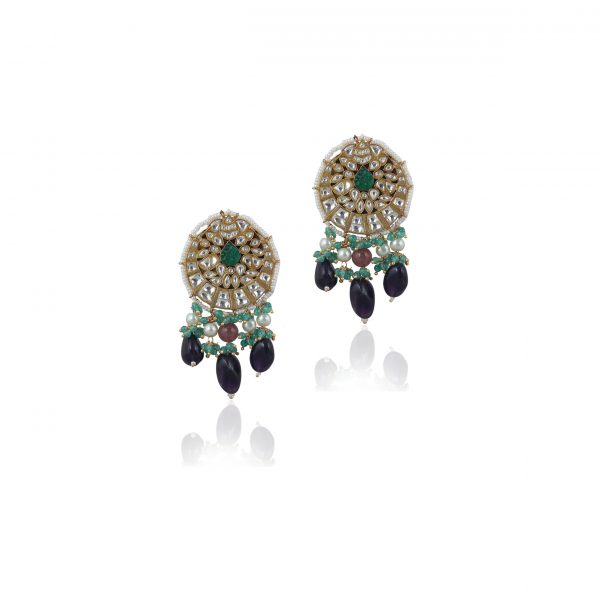 GREEN AND PURPLE WHITE JADTAR STONE NECKLACE SET