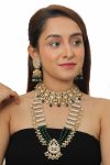 WHITE AND GREEN DOUBLE LAYERED NECKLACE SET