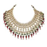 uniquely beaded traditional necklace set in pink and green beads