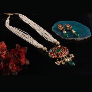 RA-081 - Multi beads layered red necklace with ancient designs