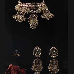 Multi colored jadtar studded Necklace set