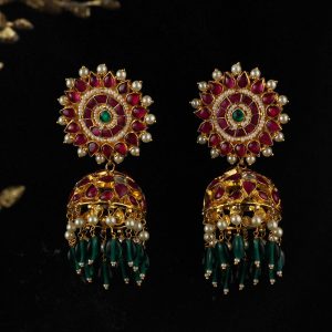 Multicolor jadtar stone jhumkas