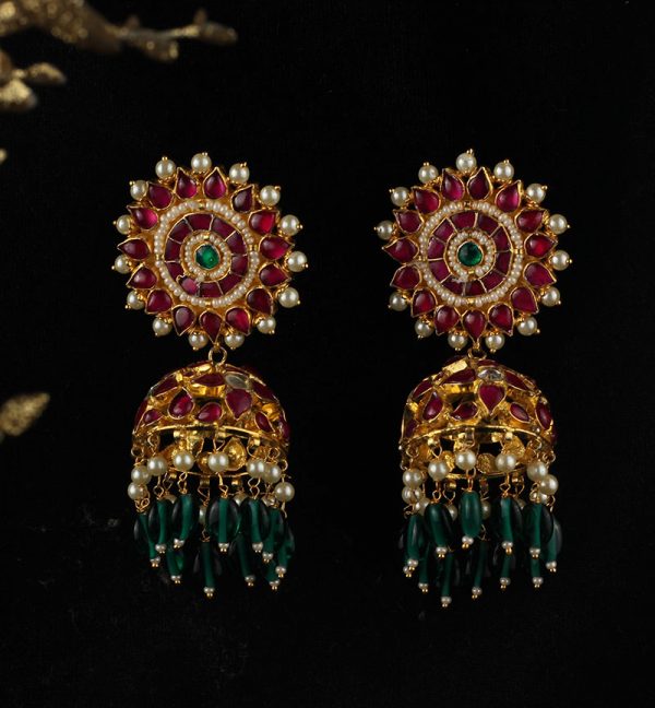 Multicolor jadtar stone jhumkas