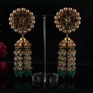 Stones and beads studded jhumkas with long hangings