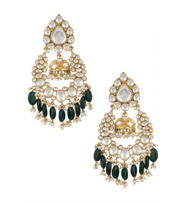 Green & White Jhumkas