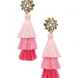 Floral Jadtar Studded Pink Taseeled Earrings