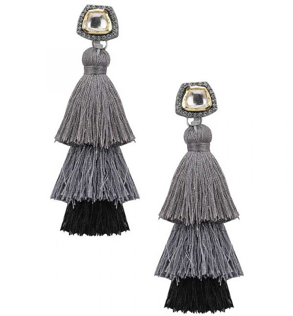 Grey & Black Tasseled Earrings