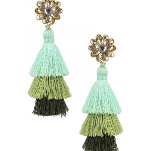 Floral Jadtar Studded Green Taseeled Earrings