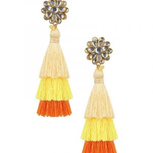 Floral Jadtar Studded multi colored Taseeled Earrings