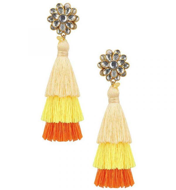 Floral Jadtar Studded multi colored Taseeled Earrings