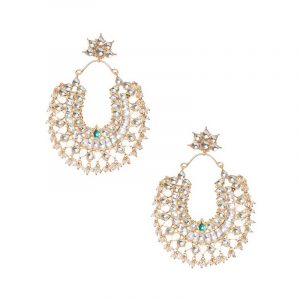 White Jadtar and Green Jadtar Bunch Earring