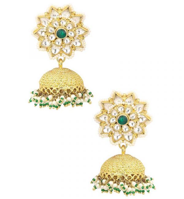 Jhumki Earrings of Pearl and Jadtar with Gold Coating