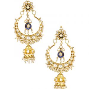 Whilte & Blue Jadtar Studded Chandbalis