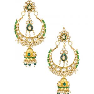 Whilte & Green Jadtar Studded Chandbalis